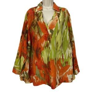 Talbots Top Womens 18W Orange Lime Green Tunic Silk Blend Pockets Flowy Artsy